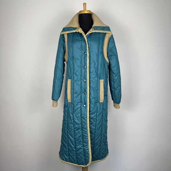 Vintage Quilted Winter Coat | 70s 80s Duster Puffer Style Made in Korea - Picture 1 of 15
